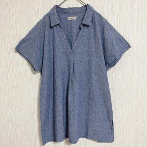 Sama Blue Cotton Linen Skipper Short Sleeve Tunic Shirt